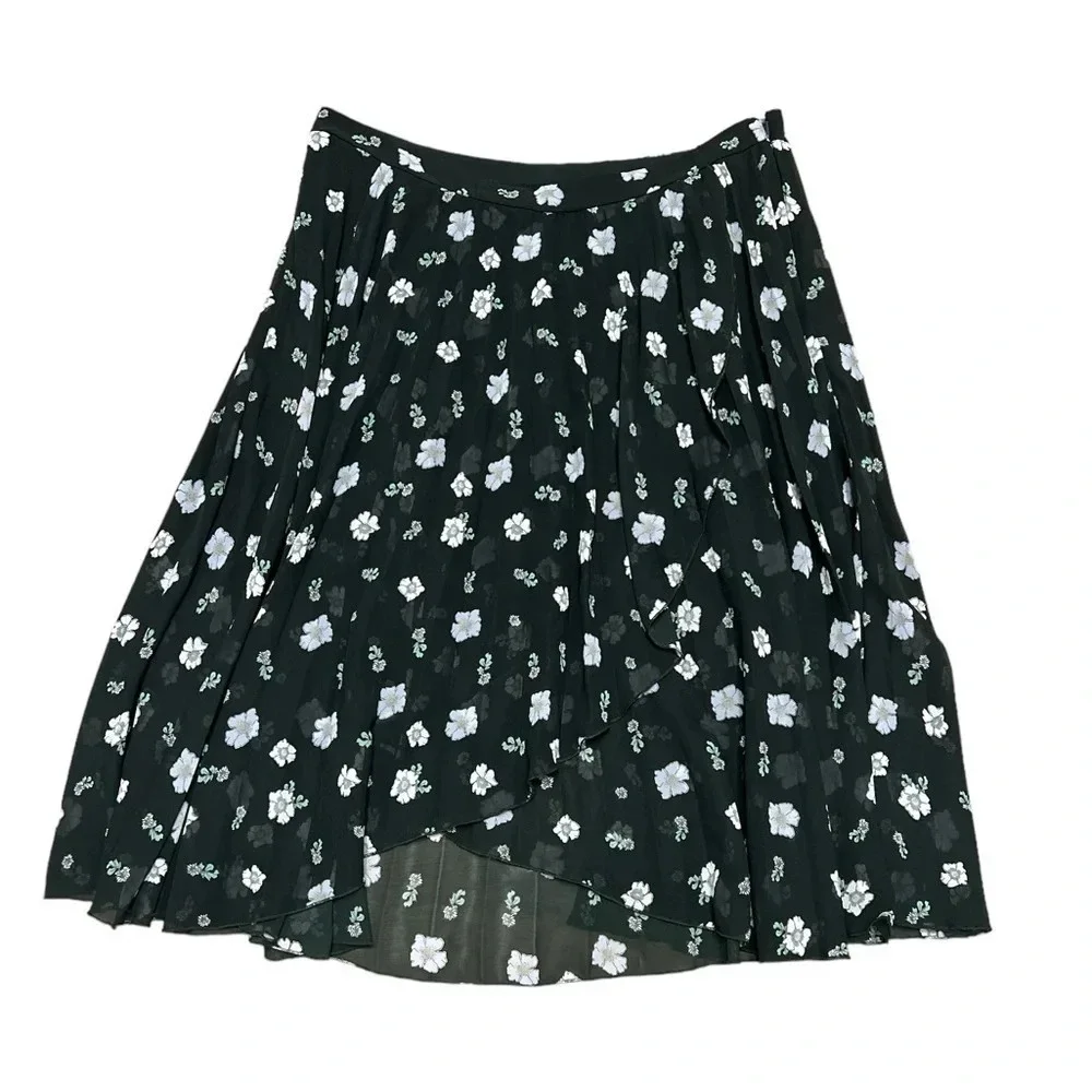 floral ASOS black midi high waisted skirt